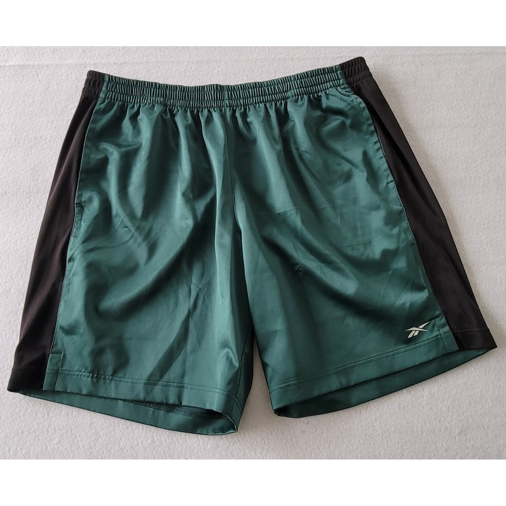 Reebok Men's Regular Fit Satin Mesh Basketball Shorts 2XL Green‎ Black Pull On